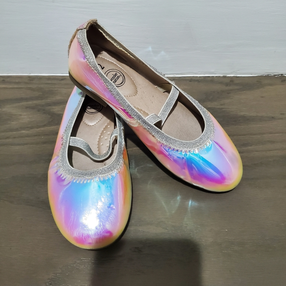 wonder nation Girls' Iridescent Rainbow Ballet Flats